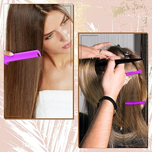 22 Pieces Magnetic Wrist Sewing Pincushion with Braiding Tools, Stainless Steel Pintail Rat Tail Comb, Wide Teeth Alligator Sectioning Clip, and Hair Parting Ring for Hair (Purple) - Image 6