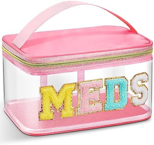 Geetery Meds Travel Bag Pink, Meds Chenille Letter Clear by Geetery