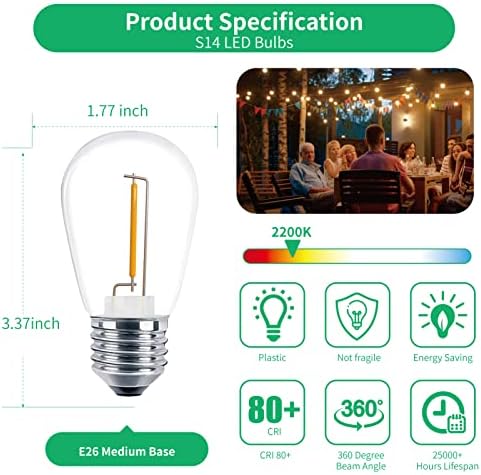Meconard 30 Pack S14 LED Outdoor String Light Replacement Bulbs, Warm White - Image 3