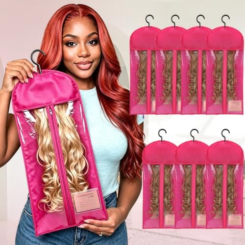 8PCS Wig Storage Bags with Hanger Hair Extension Holder Wig Bag-Red by Unknown
