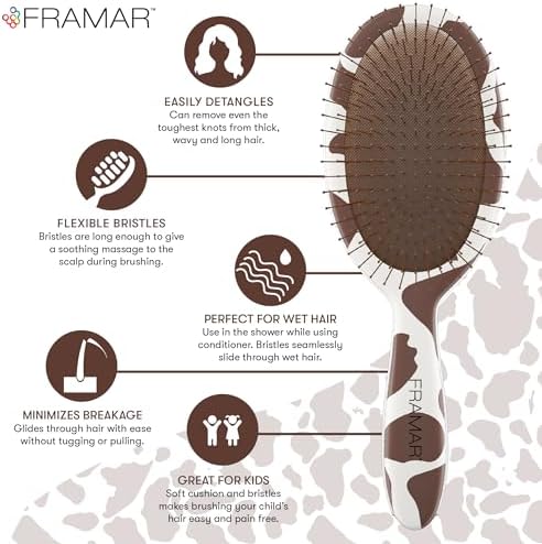 FRAMAR Cow Print Hair Brush Detangler, Detangling Hairbrush For Women - Image 4