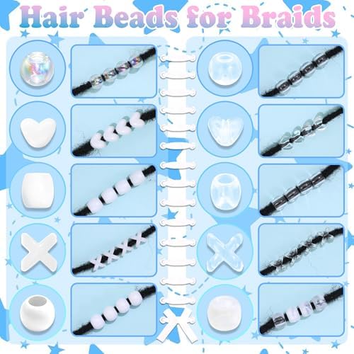 NAISKA 108PCS White Hair Beads Clear Beads for Hair 10 Styles Loc Bead Acrylic Assorted Bead Transparent Loc Jewelry Cute Braids Accessories for Kids Girls - Image 6