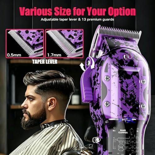 Professional Hair Clippers for Men, Cordless Barber kit for Hair Cutting & Grooming, Hair Clippers and Trimmer Set for Barber Haircut with LED Display, 8 Fade Taper Combs(Purple Set) - Image 6