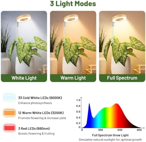 LBW Grow Lights for Indoor Plants, Full Spectrum Halo Grow Light with Base - Image 3