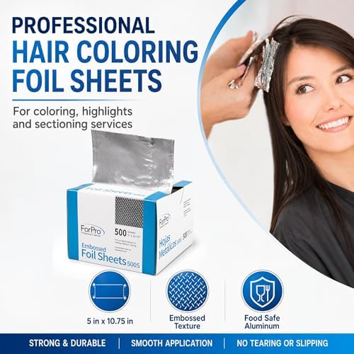 ForPro Professional Embossed Pop-Up Hair Foil Sheets for Salon Hair Color & Highlights, Pre-Cut Aluminum Foils, Non-Slip Embossed Texture, 5" W x 10.75" L, 500-Count (Pack of 12) - Image 2