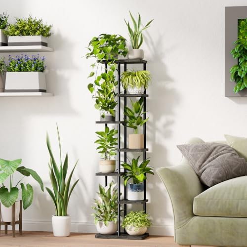 Bamworld Plant Stand 7 Tier Tall Corner Metal Shelf Black - Image 3