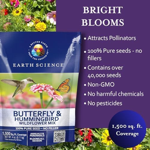 Earth Science Butterfly & Hummingbird Wildflower Seed Blend - 4oz - Premium Flower Seeds to Attract Bees, Butterflies, Hummingbirds & Native Pollinators - Non GMO - Image 5