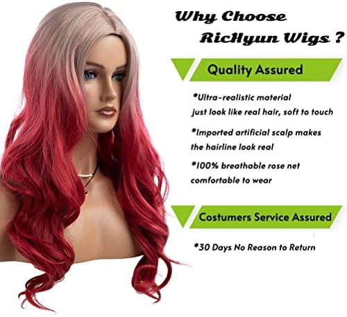 Long Curly Wavy Silver Grey to Red Wig Middle Part Natural Looking Synthetic Cosplay Wig for Women - Image 3