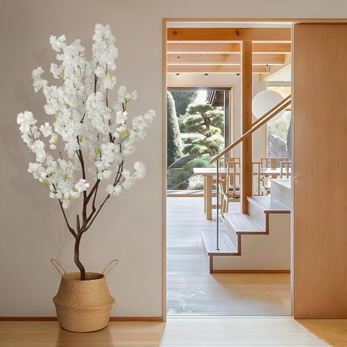 Faux White Cherry Blossom Tree 7ft(84in) Fake Cherry Sakura Plant - Image 3