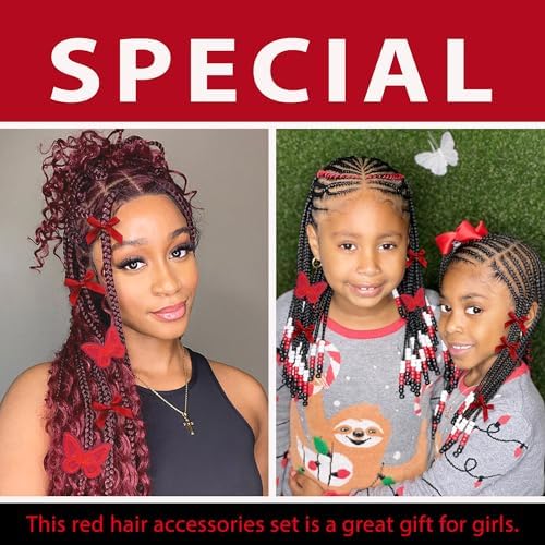 100PCS Hair Beads for Braids Coquette Red Bow Hair Clips Embroidery Butterfly Hair Clips Black Loc Dreadlock Beads Cute Hair Decoration for Girls Women - Image 5