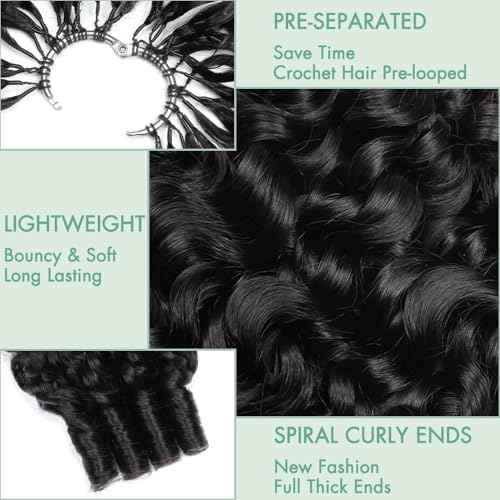 Burmese Curly Crochet Human Hair 150g Knotless Pre-Separated 120 Strands Lightweight Feather Crochet Human Hair Bundles 16inch Invisible Human Crochet Hair For Black Women Natural Black - Image 4