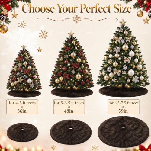 59 Inch Coffee Christmas Tree Skirt, Faux Wool Tree Base Cover - Image 7