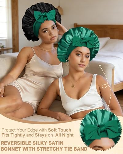AWAYTR Double Layer Satin Bonnet for Women, Reversible Sleep Hair Wrap - Image 2