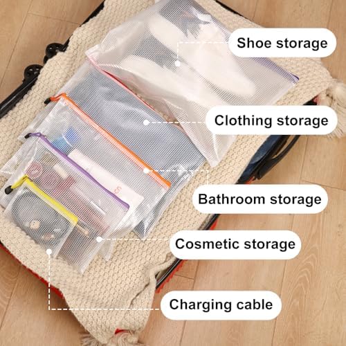 EOOUT 38pcs Mesh Zipper Pouch, Waterproof Zipper Bags, 8 Sizes Plastic Travel Pouch, 12 Colors, Multipurpose for Board Game, Travel Storage, Office Appliances, Home Organize - Image 5