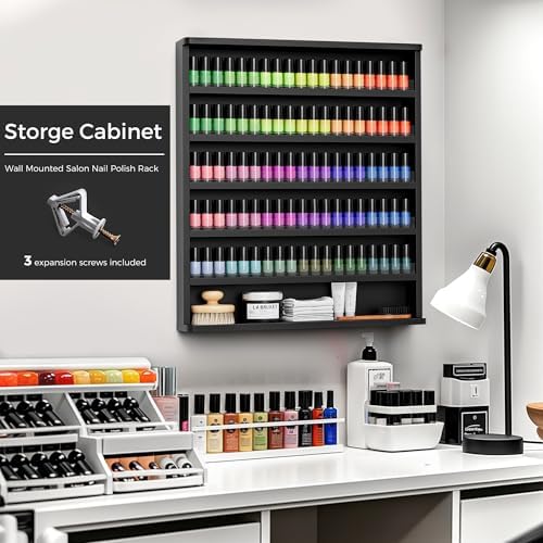 Kikihouse Wood Nail Polish Rack,6 Layers Wall Mount Nail Polish Organizer - Image 5