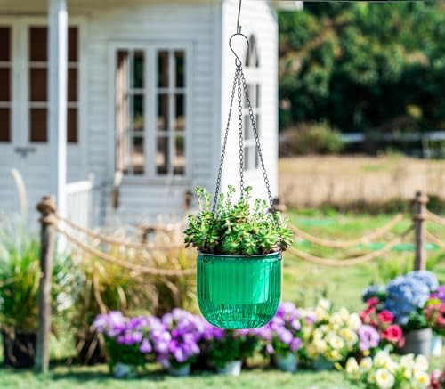 Melphoe 2 Pack Self Watering Hanging Planters Indoor Flower Pots, 6.5 Inch Outdoor Hanging Plant Pot Basket, Plant Hanger with 3Hooks Drainage Holes for Garden Home - Image 2