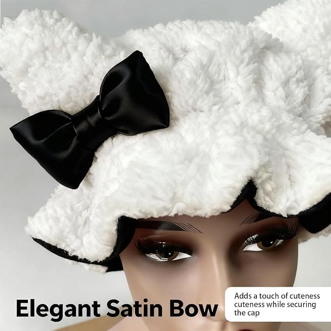 Satin Lined Sleep Bonnet for Women, Teddy Plush Hair Bonnet, Silk Wrap for Curly & Braided Hair, Anti-Frizz Night Cap - Image 4