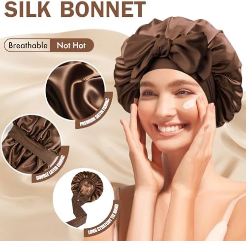 Silk Bonnet for Women,Adjustable Double Layer Sleep Cap - Image 4