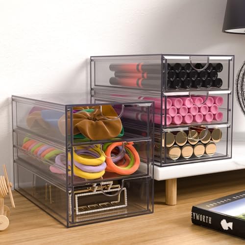 Clear Hair Accessory Organizer Box with 3 Drawers for Bathroom Vanity - Image 7