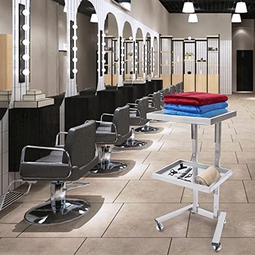 2 Tier Metal Rolling Cart, Folding Salon Tray Trolley, Mobile Storage Tray Cart with Wheels, Rolling Tray Salon Trolley Beauty Hair LashMayo Stand (Silver) - Image 2
