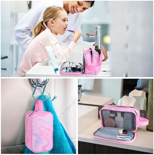 Pink Toiletry Bag for Girls, Travel Toiletry Bag for Teen Girls Cosmetic Bag Makeup Bag Waterproof Hanging Wash Bag Kids Toiletries - Image 6