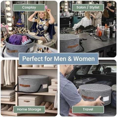 Large Capacity Wig Storage Box - Hair Extension & Hairpiece Travel Carrying Case, Makeup Tool Organizer for Wigs, Styling Heads & Accessories, 16" L x 7" H (Grey) - Image 5