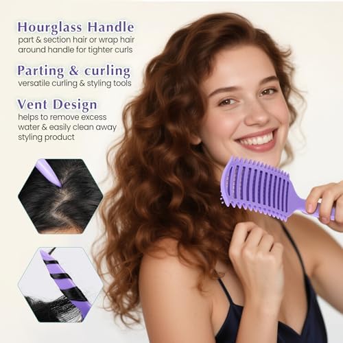 Curl Defining Brush, Vented Curly Hair Brush for Effortlessly Detangling Shaping and Defining Women's Men's Curls on All Wet or Dry Hair Types, Reduces Frizz (Purple) - Image 3