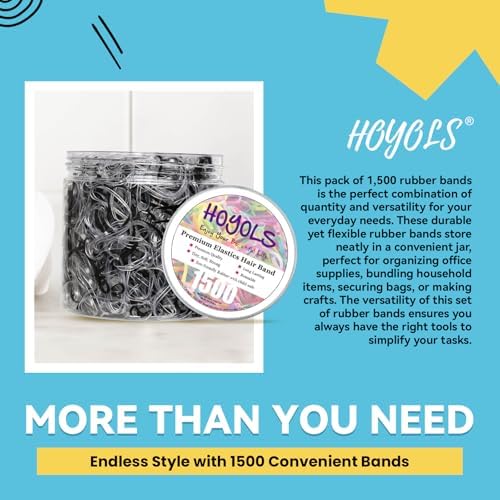 HOYOLS Clear and Black Hair Elastics, 1500 Pcs Mini Rubber Bands - Image 4