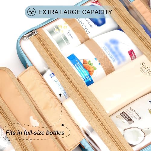 COOSKY Travel Hanging Toiletry Bag for Women, Cruise Ship Essentials, with Jewelry Organizer, Extra Large Makeup Dopp Kit, Waterproof Cosmetic Bags, Toiletries Kit Set with Trolley Belt, Sky Blue - Image 5