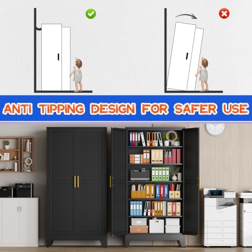 GAIOUS 79" Tall Kitchen Pantry Cabinet,Metal Storage Cabinet Black Cupboard - Image 5
