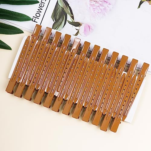 24 Packs Duck Bill Clips, Bantoye 3.35 Inches Rustproof Metal Alligator Curl Clips with Holes for Hair Styling, Hair Coloring, Brown - Image 4