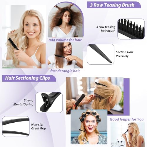 Qinzave 65 PCS Hair Curler Rollers with 5 Sizes Self Grip Hair Rollers for Long Medium Short Thick Fine Thin Hair Bangs Volume, Jumbo Curlers Rollers with Storage Bag Teasing Brush - Image 6