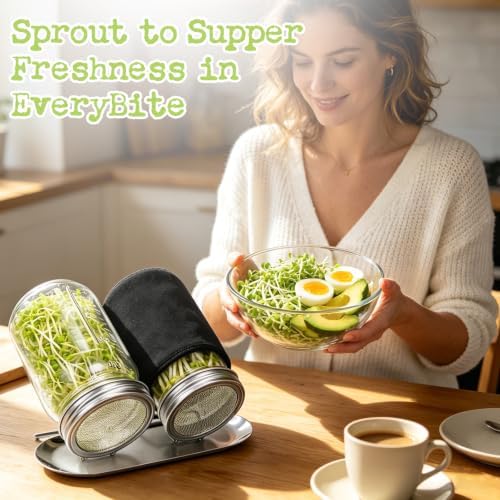 Sprouting Jar Kit-2Pack Wide Mouth Mason Jars with Mesh Sprout Lids，32 oz - Image 2
