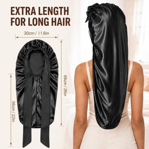 2Pcs Long Hair Bonnet for Sleeping, Satin Braid Bonnet for Women - Image 7