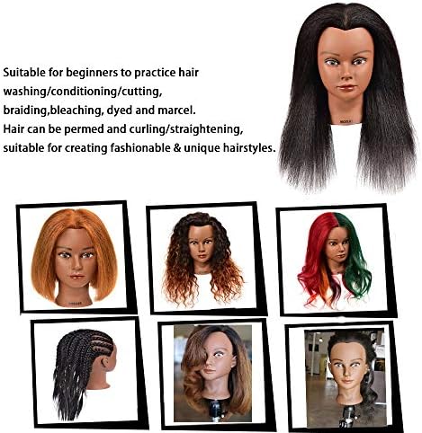 Mannequin Head 100% Real Hair Afro Mannequin Head Hair Styling Hairdresser Training Head Manikin Cosmetology Doll Head for Practice Cutting Braiding with Free Clamp Stand - Image 5