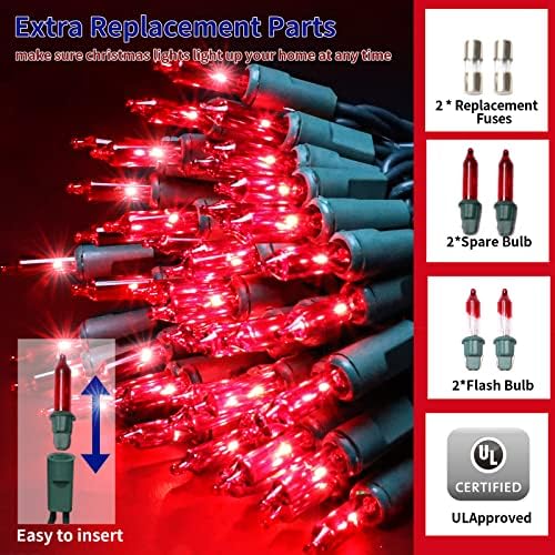 Ultra-Bright Connects End to End Red Christmas Mini Lights 100L 19.6Ft UL Listed Incandescent Bulb String Light Set for Indoor and Outdoor Holiday Garden Party Christmas Tree Garland Decor - Image 2