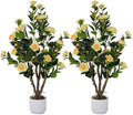 2 Pack Artificial Camellia Tree with White Pot, 38" Faux Potted Plants for Indoor Outdoor Decor, Tall Silk Greenery Plant for Home Offce Living Room Balcony, Yellow by Jcezvnt