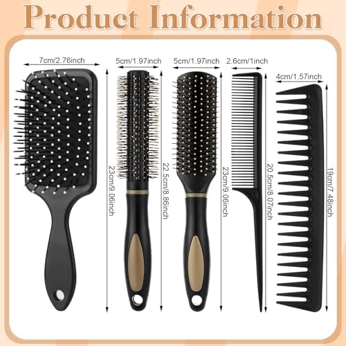 5Pcs Hair Brushes for Women Hair Comb Set Detangler Brush for Men and Women Wet, Dry, Curly and Straight Hair - Image 4
