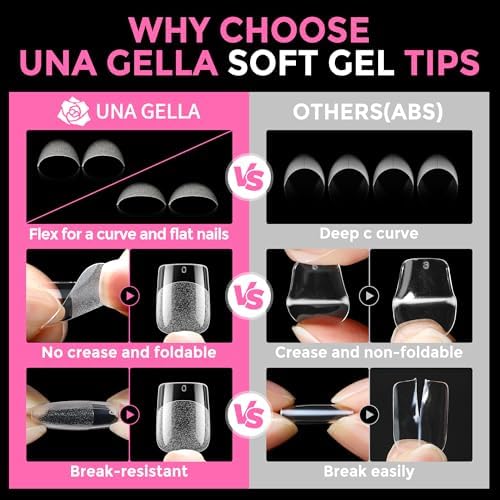 UNA GELLA Extra Short Square Nail Tips XS 216pcs Soft Gel Tips - Image 6