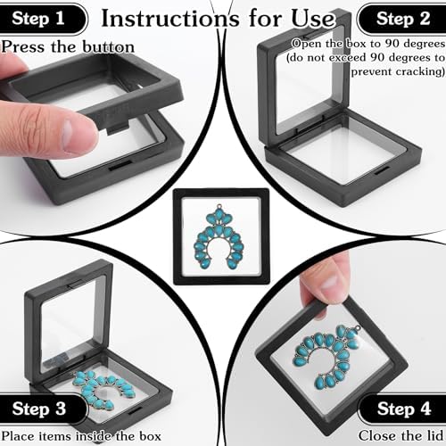 60 Pcs 3D Floating Display Case, 2.8 x 2.8 x 0.8 Inch Transparent Film 3D Floating Coin Display Frame Holder Stands for Challenge Coins, Jewelry, Shells, Gems, Rocks, Fossils, Specimen, Black - Image 3