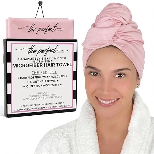 Microfiber Hair Towel Wrap for Women – Large Fast Drying Hair Towel with Patented Clip – Anti-Frizz, Super Absorbent, Silky Smooth Microfiber – Plopping Hair Wrap for Curly, Wavy & Straight Hair by THEPERFECTHAIRCARE