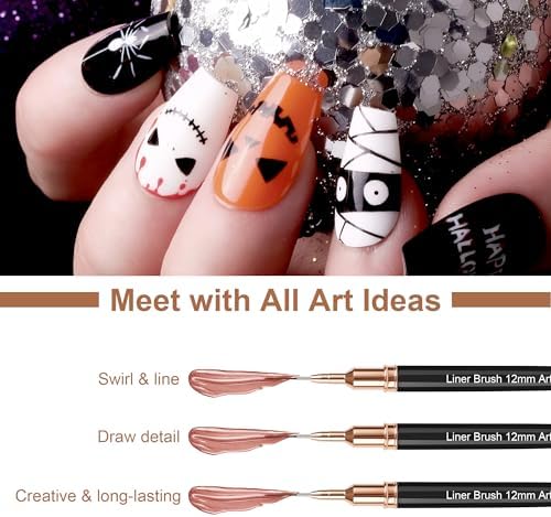 Artdone Metallic Nail Art Pens, Liner Brushes Set, 5PCS Black Nail Tools - Image 5