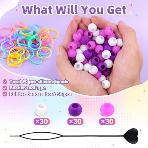 Tinkrstuff 90Pcs 14mm Purple Mix Large Silicone Hair Beads - Image 3