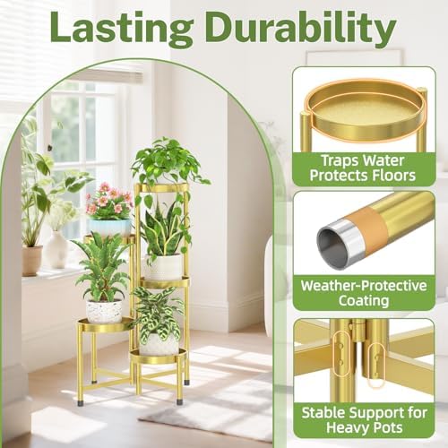 iDavosic.ly Plant Stand Indoor Outdoor, 5 Tier Metal Corner Shelf, Gold - Image 5