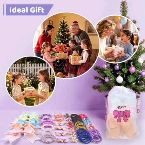 Girls Hair Accessories Set 77Pcs All In One Purple Mixed Hair Tie Clip Kit - Image 4