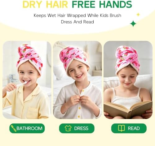 Years calm Kids Hair Towel Wrap, Wide Tail Microfiber (Strawberry) - Image 3