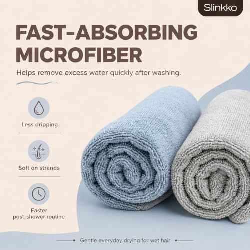 Microfiber Hair Towel Wrap for Women – Ultra Absorbent Quick Dry Turban | Button & Loop Design | Soft Lightweight Fabric | Reduces Frizz & Breakage | All Hair Types | Blue & Grey - Image 6
