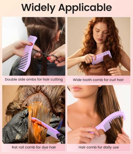 6PCS Professional Hair Comb Set for Women & Men Rat Tail, Wide & Fine Tooth Combs for Curly Hair, Braiding, Barber Styling, Cutting & Parting(Purple) - Image 6