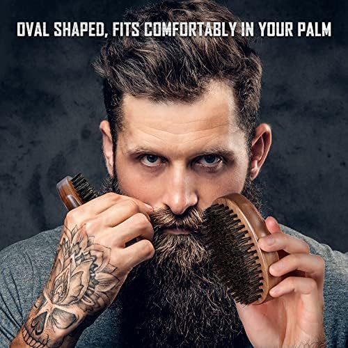 BFWood Boar Bristle Beard Brush - Black Wood Walnut Military Style, Men's Wooden Mustache Brush - Image 2