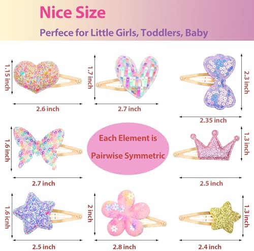 Gingbiss Hair Clips Set: 16 Sparkly Metal Snap Barrettes for Girls, Flower/Star/Crown/Heart/Butterfly Shaped Styling Accessories - Image 2